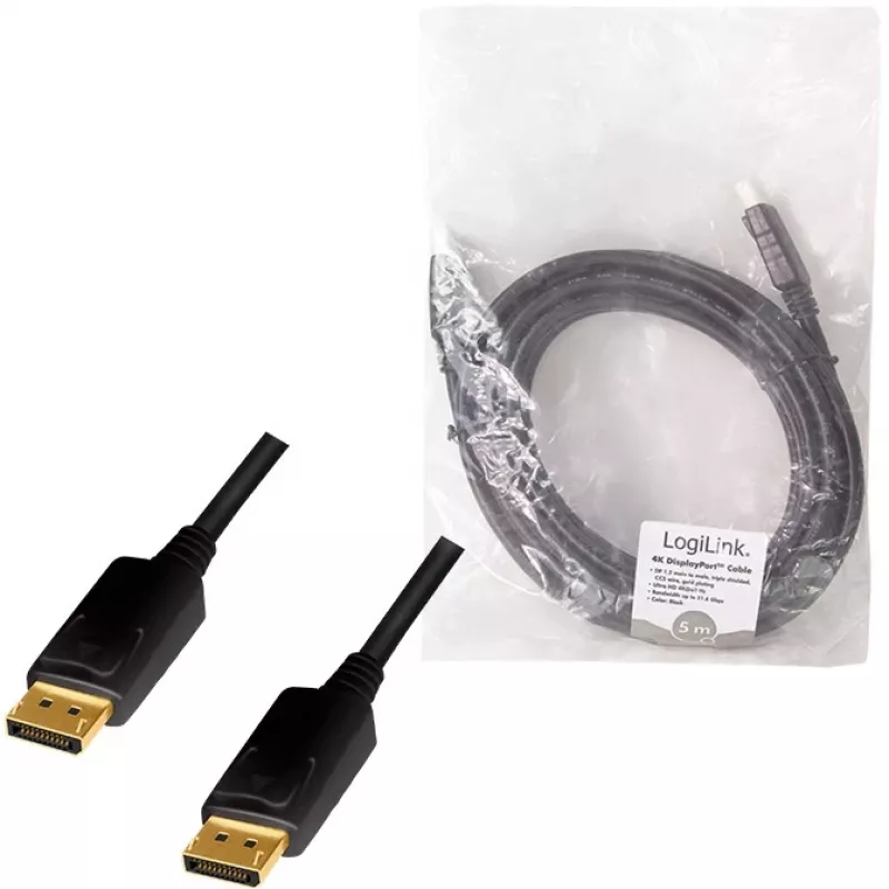 LogiLink CD0103 DisplayPort kábel DP/M na DP/M, 4K/60Hz, CCS, čierny, 5m (CD0103)