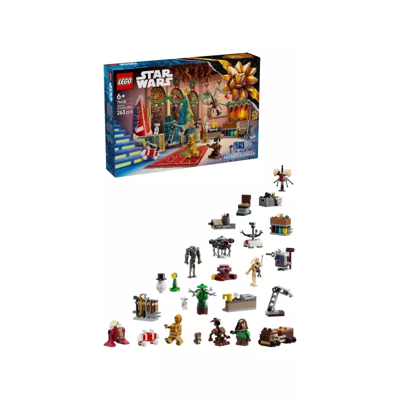 LEGO Star Wars adventný kalendár 2025 — sada 75418, sezónne zostaviteľné minifigúrky a modely