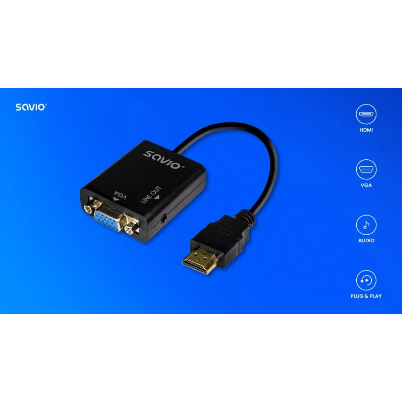 Adaptér HDMI-VGA s audiom AK-76 Savio SAVAK-76