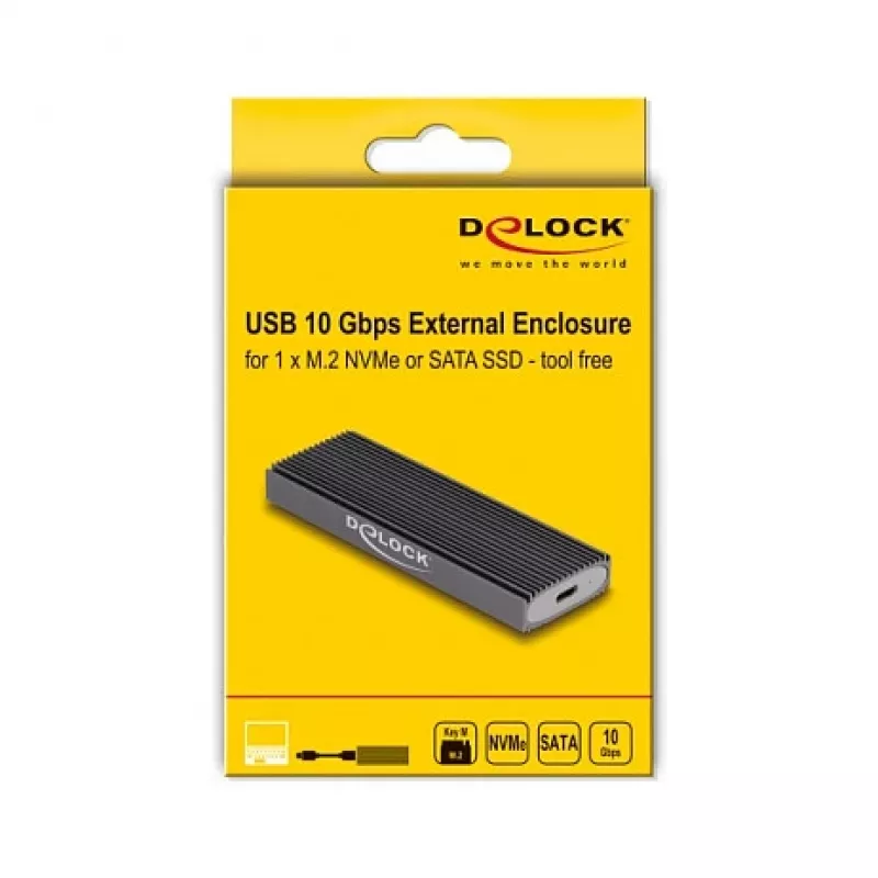 SSD puzdro DeLOCK externé USB Type-C Combo puzdro pre M.2 NVMe PCIe alebo SATA SSD bez nástrojov