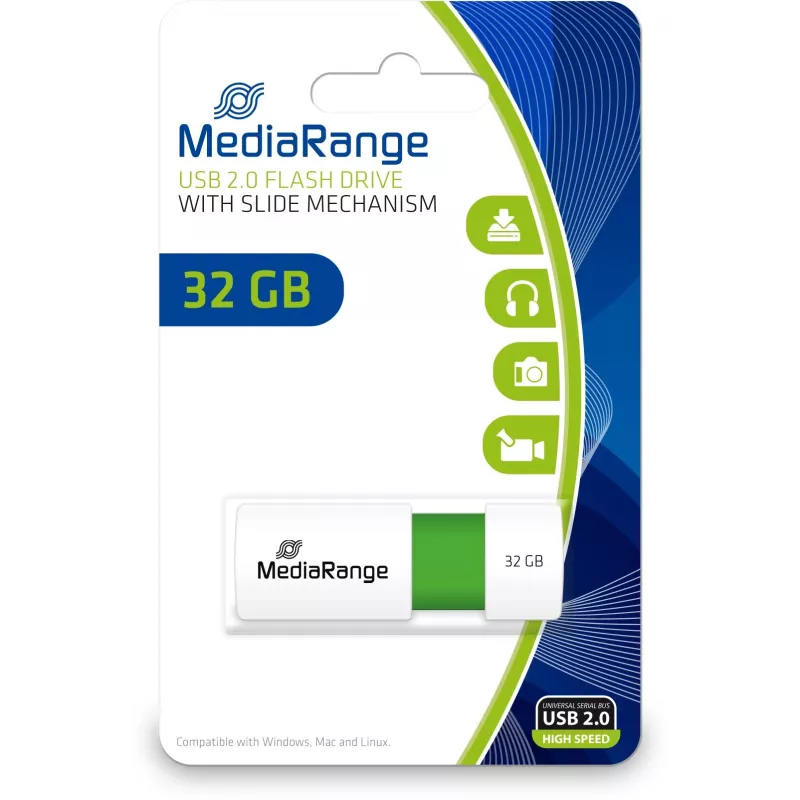 MediaRange - USB flash disk - 32 GB - USB 2.0 - biely, zelený (MR973)