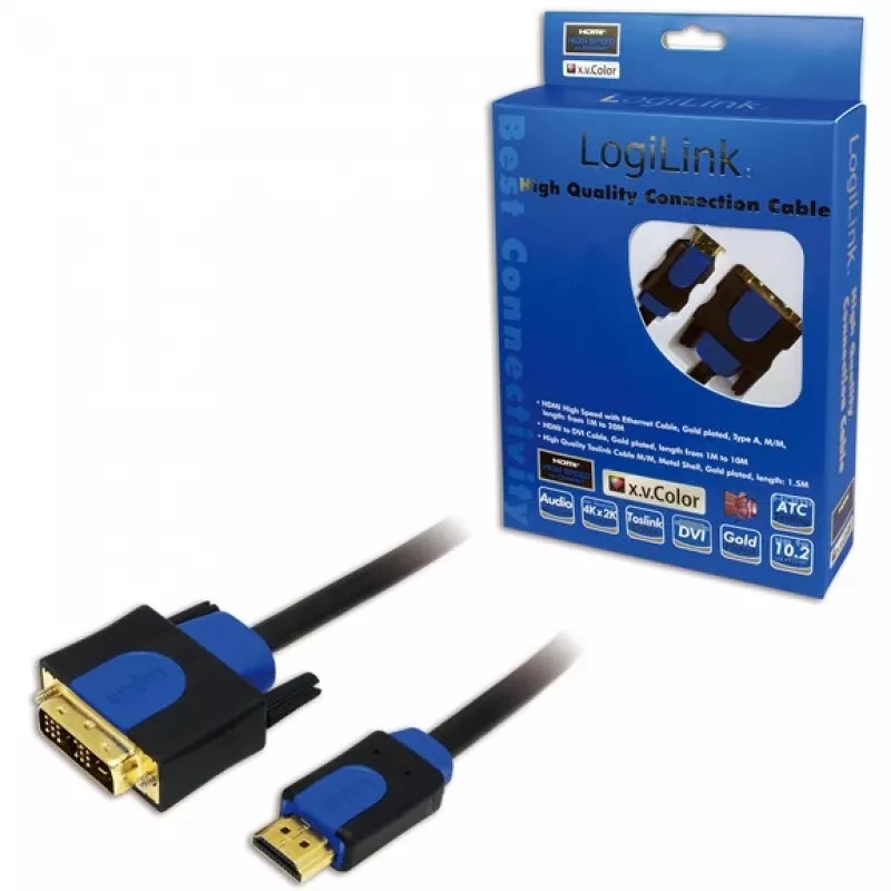Videokábel adaptér LogiLink CHB3102 2 m HDMI DVI-D čierny modrý