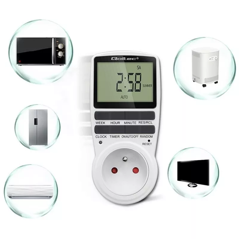 Elektronický časovač QOLTEC PC0628 s LCD displejom, 24-hodinové odpočítavanie