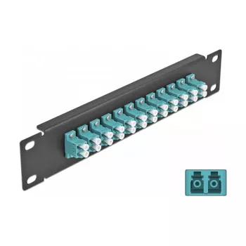 Optický patch panel DeLOCK 10 inch 12 portov LC Duplex aqua 1U čierna