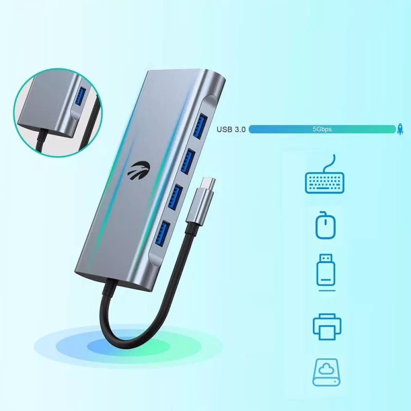 USB-C 11-in-1 adaptér Hawk HW-HUB1101 — multiport hub s 11 portami