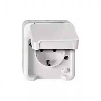 Zásuvka Merten MEG2300-8019 CEE 7/3, podporuje CEE 7/4, biela, IP44, termoplast, 83×73×57 mm