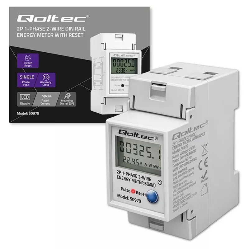 Elektromer QOLTEC jednofázový na DIN lištu 230V (MPN 50979)