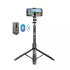 Statívový selfie stick Crong CRGSGU1BLK hliníkový Bluetooth s vyklápacími nožičkami a držiakom na telefón
