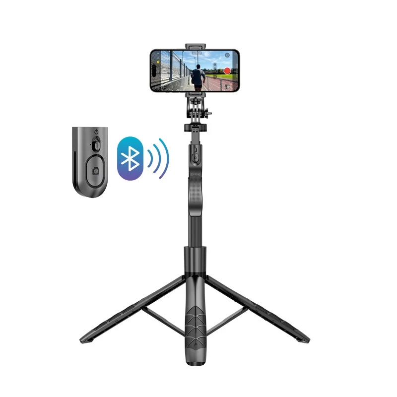 Statívový selfie stick Crong CRGSGU1BLK hliníkový Bluetooth s vyklápacími nožičkami a držiakom na telefón