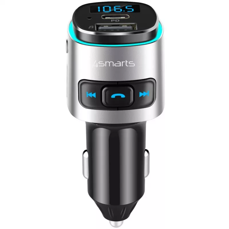 FM vysielač 4smarts 456201 zapaľovač čierna strieborná AM FM Bluetooth