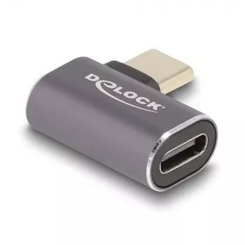 DeLOCK USB adaptér 40 Gbps USB Type-C PD 3.0 100 W konektor samec na konektor samica zahnutý vľavo/vpravo 8K 60 Hz kov