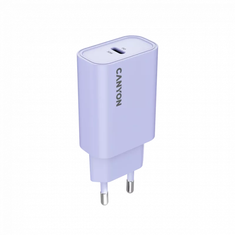Nástenná nabíjačka CANYON OnCharge 30CL, 30W USB-C PD, 1x PD výstup, EU konektor, fialová