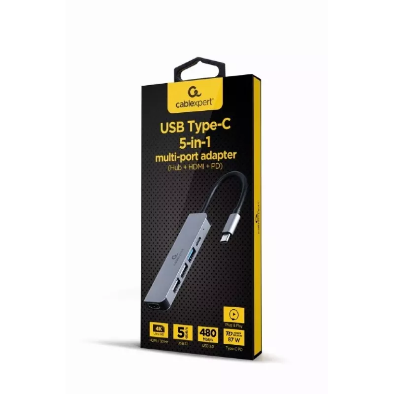 Gembird A-CM-COMBO5-03 USB Type-C 5-in-1 multi-port adaptér (hub + HDMI + PD)