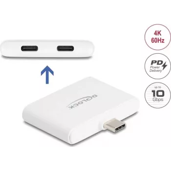 DELOCK USB Type-C adaptér — USB-C dáta 10 Gbit/s, video 4K@60Hz, PD 92W (model 61088)