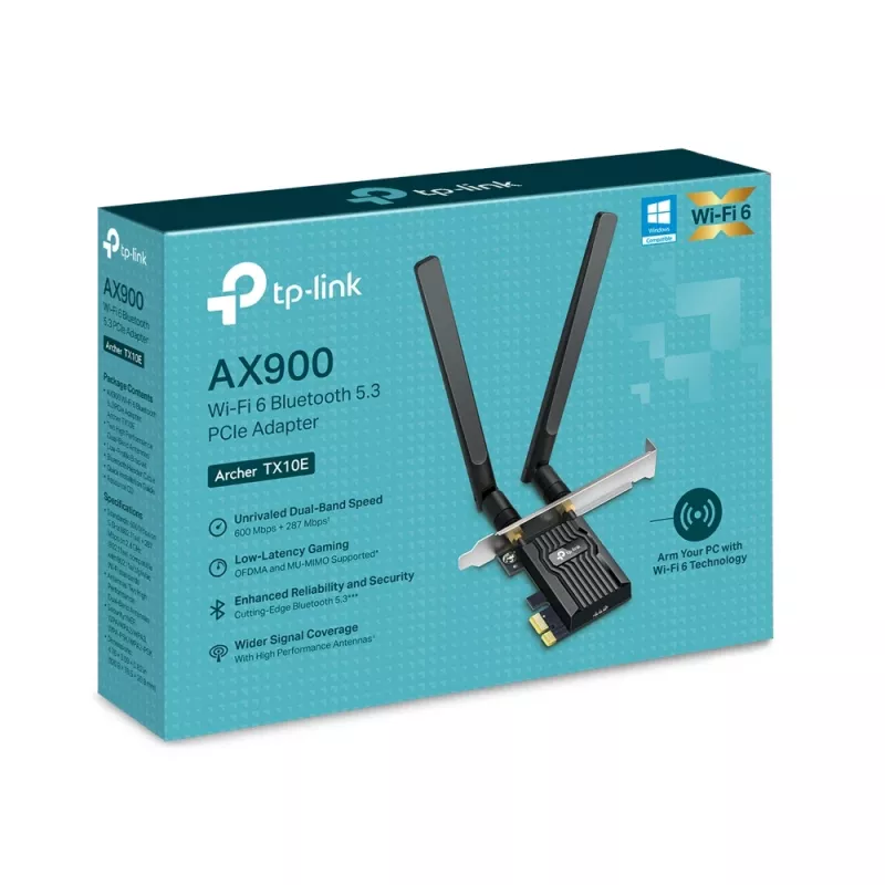 Wi‑Fi 6 Bluetooth PCIe adaptér TP‑LINK Archer TX10E AX900 — PCIe‑karta, AX900 Wi‑Fi 6, Bluetooth