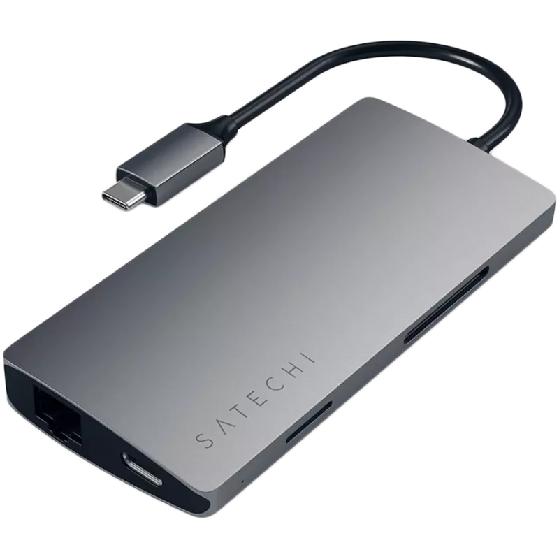 Satechi hliníkový adaptér V2 USB-C (USB-C, 3x USB-A, 4K HDMI, čítačka kariet micro/SD, Ethernet) (Starlight Grey)