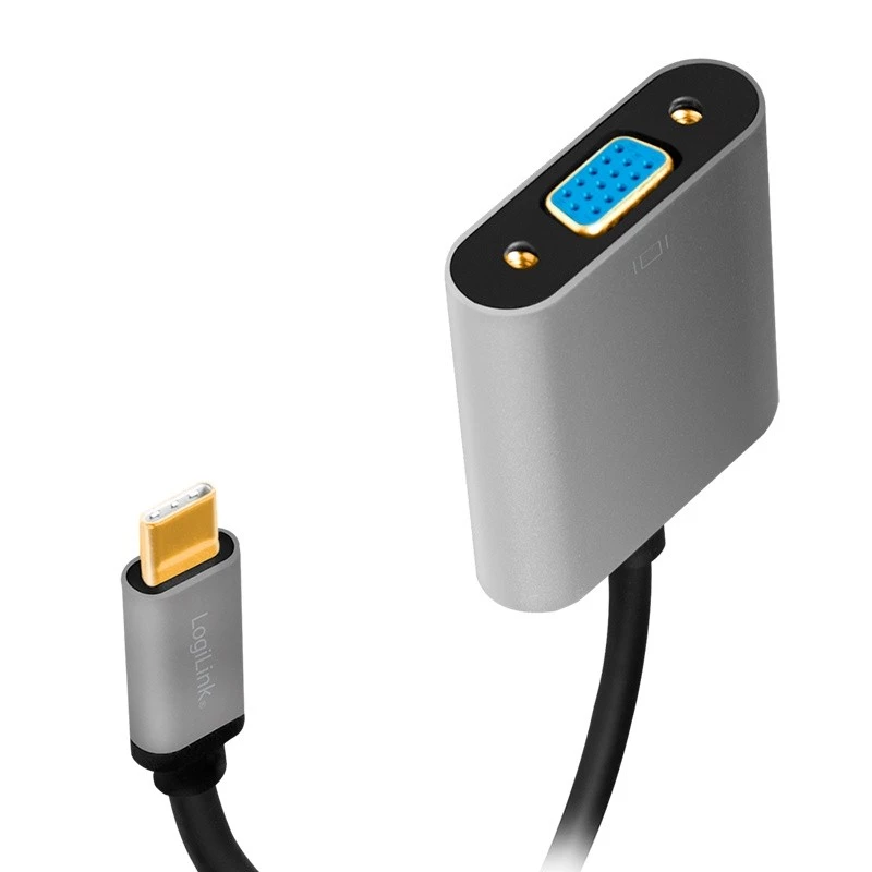 USB Type-C na VGA (D-Sub) video adaptérový kábel LOGILINK CUA0104 0,15 m, sivý/čierny