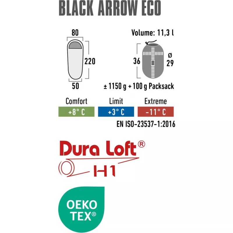 Mumien-Schlafsack čierna Arrow ECO (tmavozelená/červená)