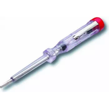 Skrutkovač na testovanie napätia Cimco 111320 — izolovaný tester, 12,5 cm, chróm/červená/transparentná