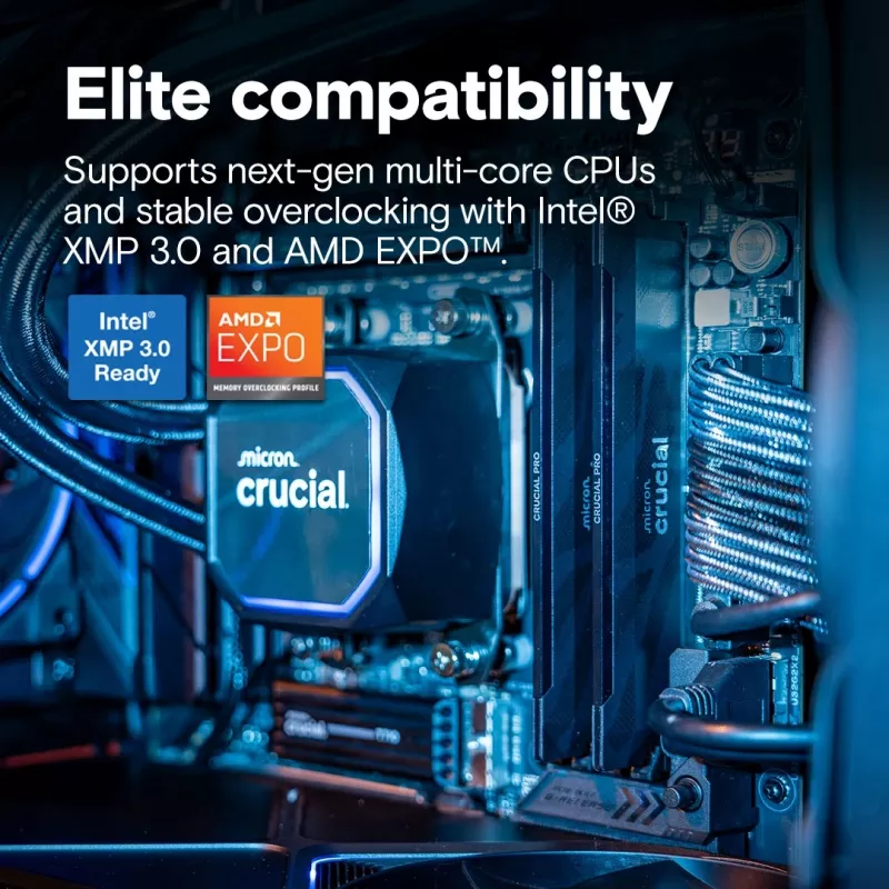 Crucial CP2K16G64C32U5B PRO Gaming OC DIMM kit, 32GB, DDR5, 6400 MHz, CL32, čierna