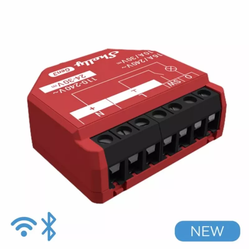 Shelly 1PM Gen3 relé Wi-Fi/Bluetooth, 16 A, s meraním výkonu
