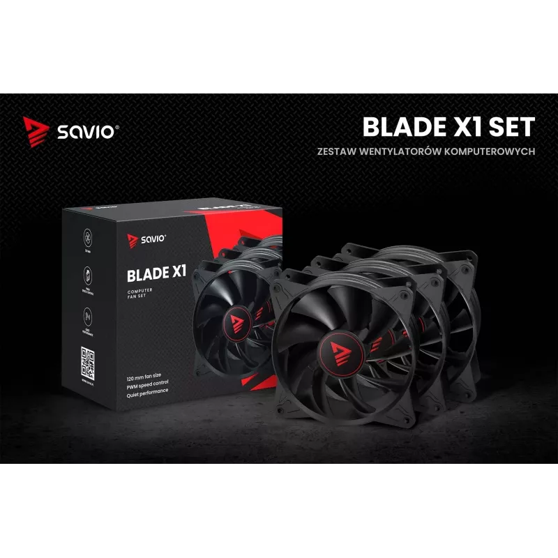 SAVIO BLADE X1 sada ventilátorov, 3 x 120 mm, 4-pinový PWM, čierna