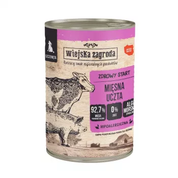 Mokré krmivo pre psov wiejskazagroda morčacie s jahňacím 800 g konzerva, 82,2 % vlhkosti, 8 % proteínu, 2,7 % tuku