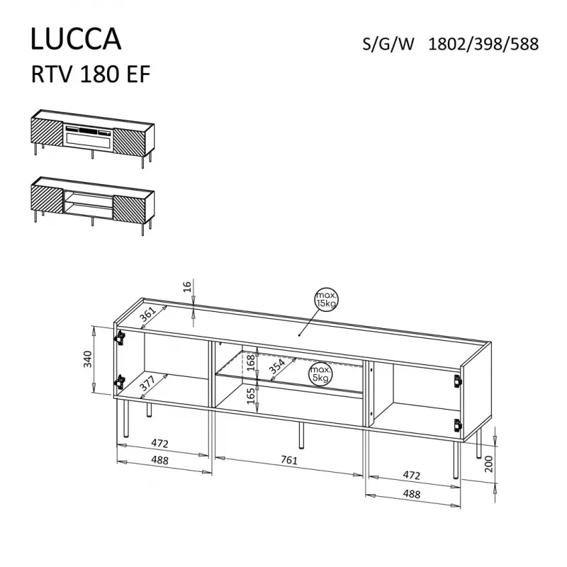 TV skrinka Cama EF LUCCA 180x40x59 cashmere