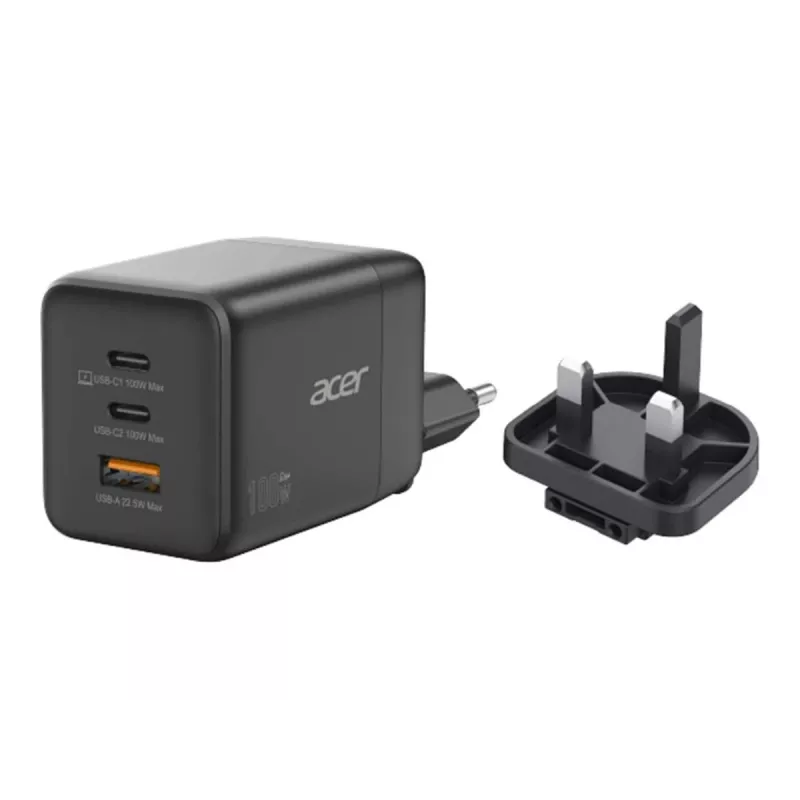 Acer napájací zdroj - PPS- a GaN-technológia - 100 watt - PD 3.0 - 3 výstupné konektory (USB, 2 x USB-C)