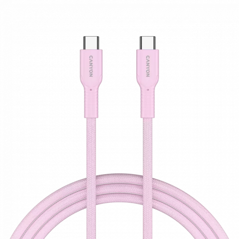 CANYON kábel OnWire 60CL C-C 60W COLOR pletený 1m ružový