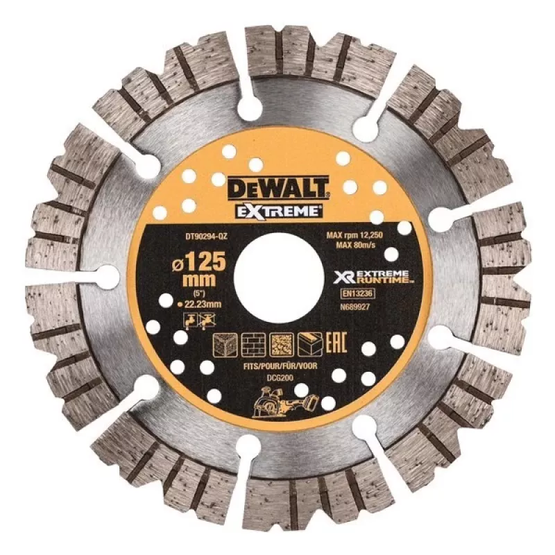 Brúsny kotúč DeWalt 125 x 22 mm Extreme Runtime diamantový rezný kotúč na kameň, prehnuté prevedenie