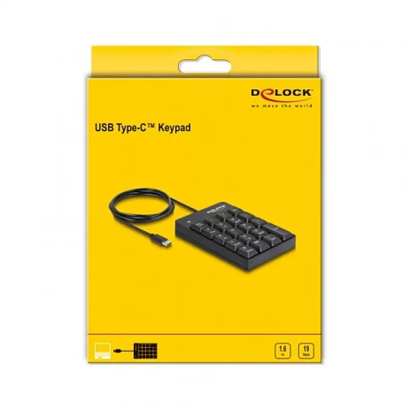Numerická klávesnica DeLOCK 12108 USB čierna 19 klávesov 1,6 m kábel