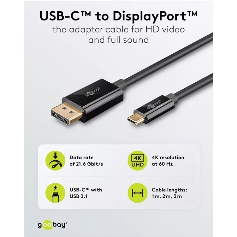 USB-C na DisplayPort kábel GOOBAY 75704, 1 m, až do 4K@60Hz