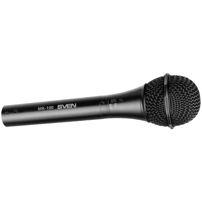 Mikrofón SVEN MK-100 (káblový, dynamický, kov, kábel 4,0 m, 6,3/3,5 mm konektor samec, kardioida, čierny)
