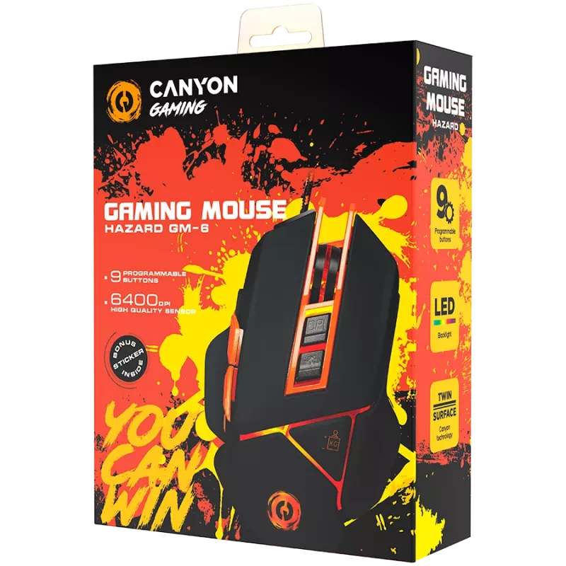 CANYON myš Hazard GM-6 LED káblová čierna oranžová