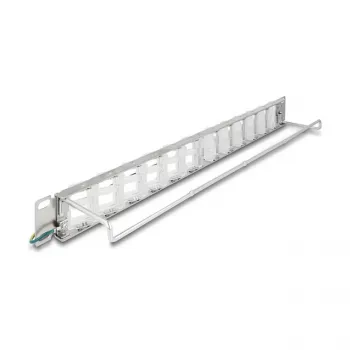 Patch panel 19 inch DELOCK 24 portov Keystone, naklápacie porty, zaisťovač káblov, 1U kovový
