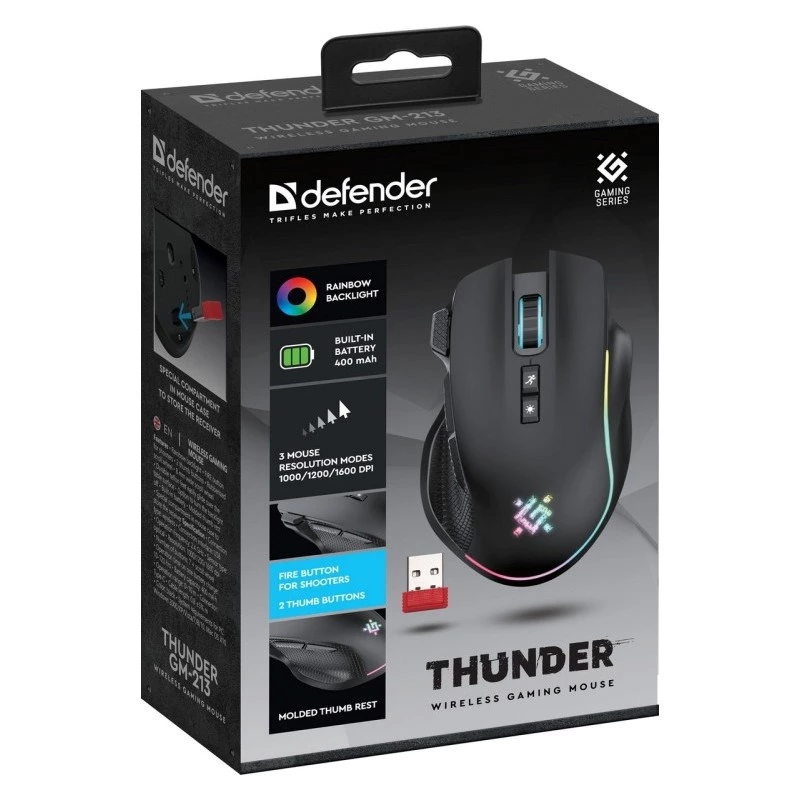 MYŠ DEFENDER GM-213 THUNDER RF 1600dpi 8P ČIERNA
