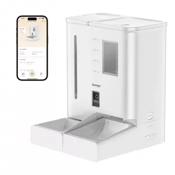 Automatický dávkovač krmiva Sponge SPONGE Pet Feeder Smart DUAL — inteligentný dávkovač krmiva s dvojitou miskou pre domáce zvieratá