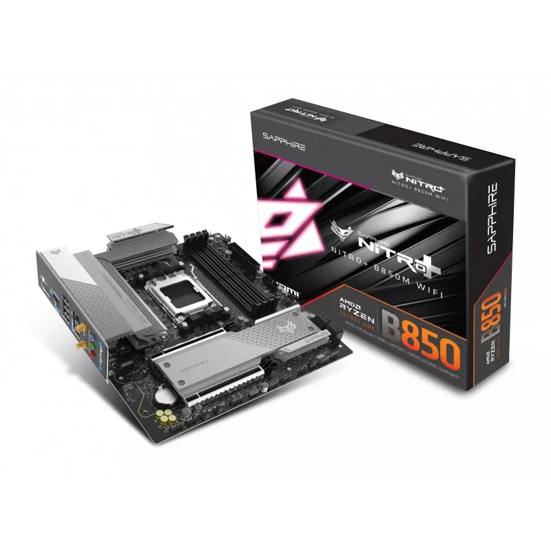 Základná doska Sapphire NITRO+ B850M WIFI — AMD B850, socket AM5, micro ATX, DDR5, 4x DIMM, Wi‑Fi 6, 2,5Gb LAN, 2x M.2