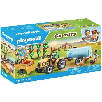 Playmobil 71442 Country: Traktor s prívesom a nádržou na vodu – Čerstvá úroda na farme – Hravé spoznávanie prostredia – Fantazijná hra rolí