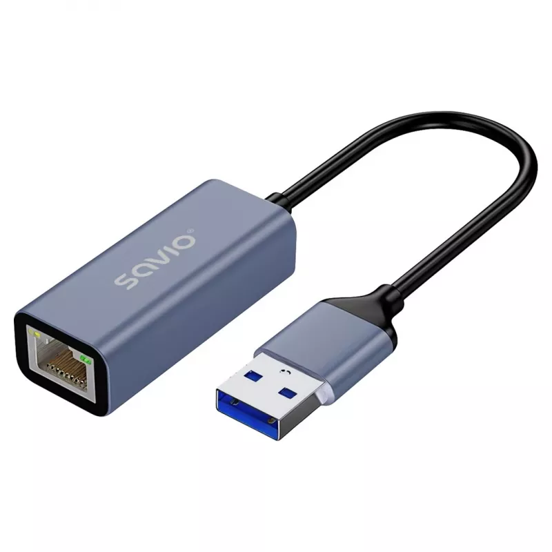 Sieťový adaptér SAVIO AK-83 USB Type-A na RJ-45 konektor samec, 5 Gbit/s, čierny