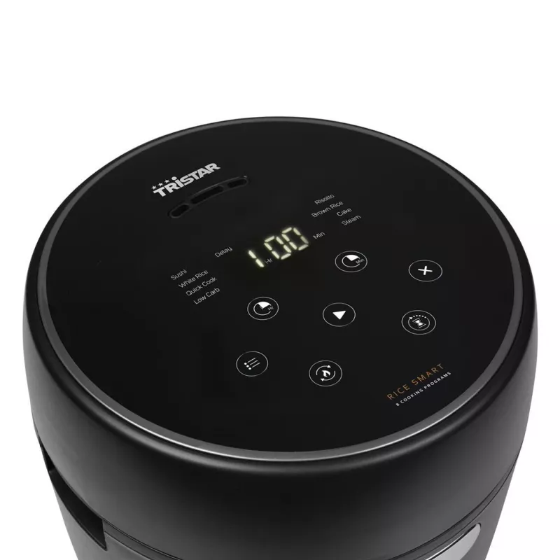Hrniec na ryžu Tristar RK-6238 – digitálny, 0,6 l, 350 W, 8 programov, funkcia udržiavania teploty, LCD, čierny