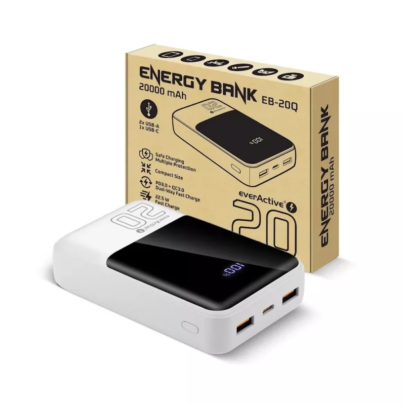 Powerbanka everActive EB-20Q 20000 mAh, 2x USB výstup, 22,5W QC4.0 rýchle nabíjanie