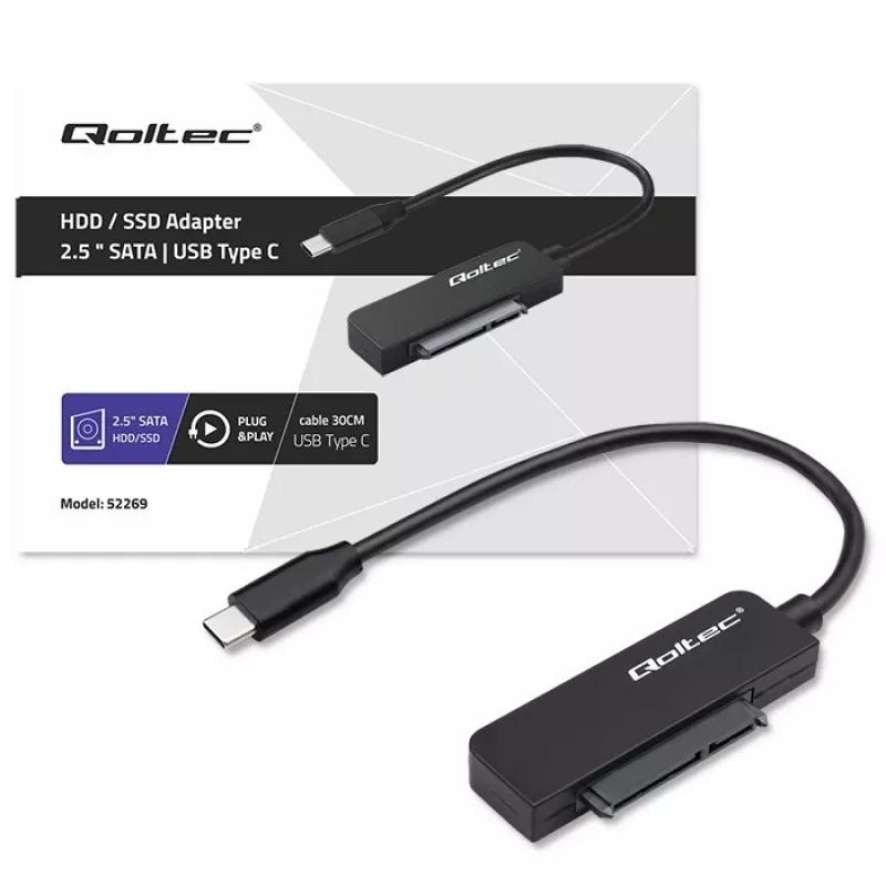 QOLTEC SATA adaptér 52269 pre 2,5-palcový disk na USB-C, podporuje až do 2 TB