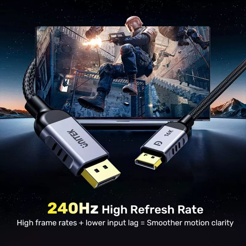 Unitek C1626GY01-1.5M kábel DisplayPort 2.1, 8K@120Hz, 1,5 m, čierny/sivý