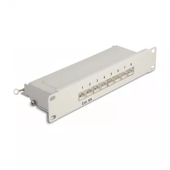 DeLOCK 10 palcový patch panel 8 port Cat.6A 1U sivý