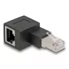 DeLOCK RJ45 konektor samec na RJ45 konektor samica adaptér Cat.6A 90° doľava zahnutý čierny