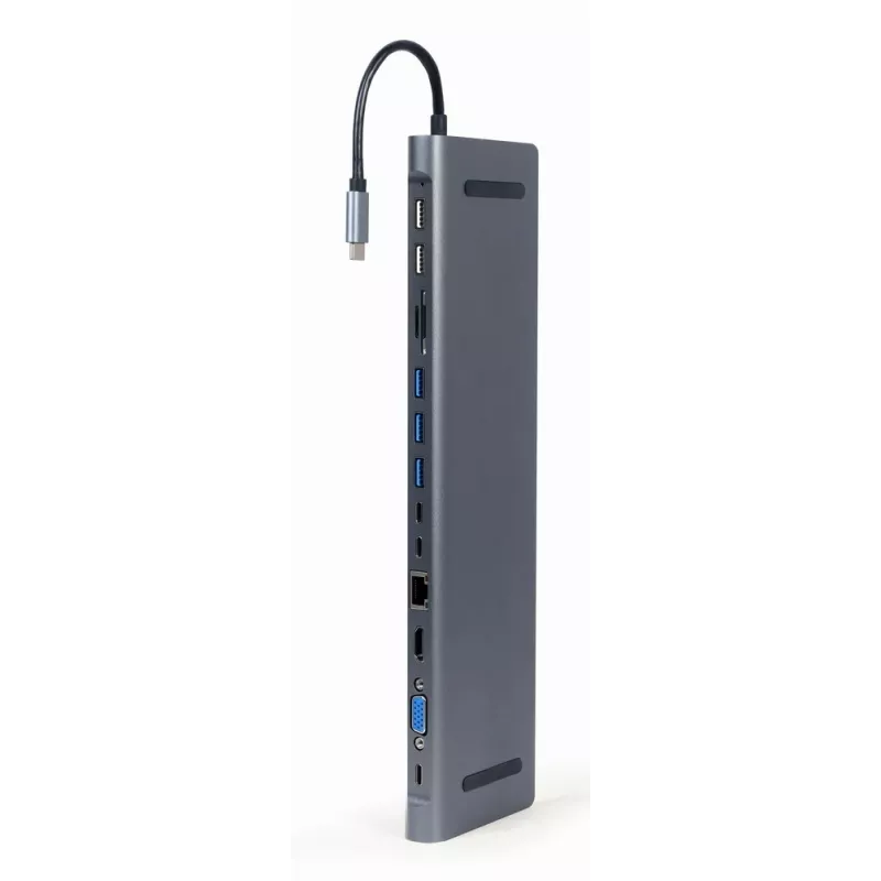 Gembird A-CM-COMBO9-01 USB Type-C 9-in-1 multi-port adaptér (USB hub + HDMI + VGA + PD + čítačka kariet + LAN + 3,5 mm audio), Space Grey