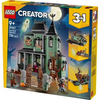 Stavebná hračka LEGO Creator 3-in-1 Strašidelný dom model 31167 – 736 dielov, 3 modely, 5 minifigúrok