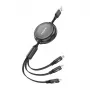 3-in-1 zatahovací kábel FONENG X113 1,1 m čierny — Lightning, USB-C, Micro-USB